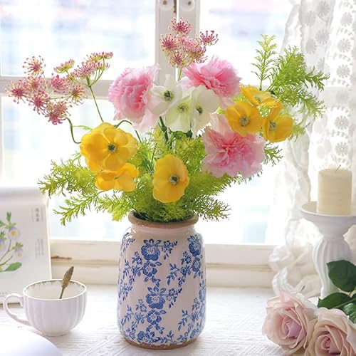 Ronasip Vintage Blue and White Chinoiserie Ceramic Vase, 6.9” Hand-Painted Peony Floral Design, Antique Style Vases for Home Decor, Centerpieces, Living Room, Balcony Ronasip Vintage Blue and White Chinoiserie Ceramic Vase, 6.9” Hand-Painted Peony Floral Design, Antique Style Vases for Home Decor, Centerpieces, Living Room, Balcony