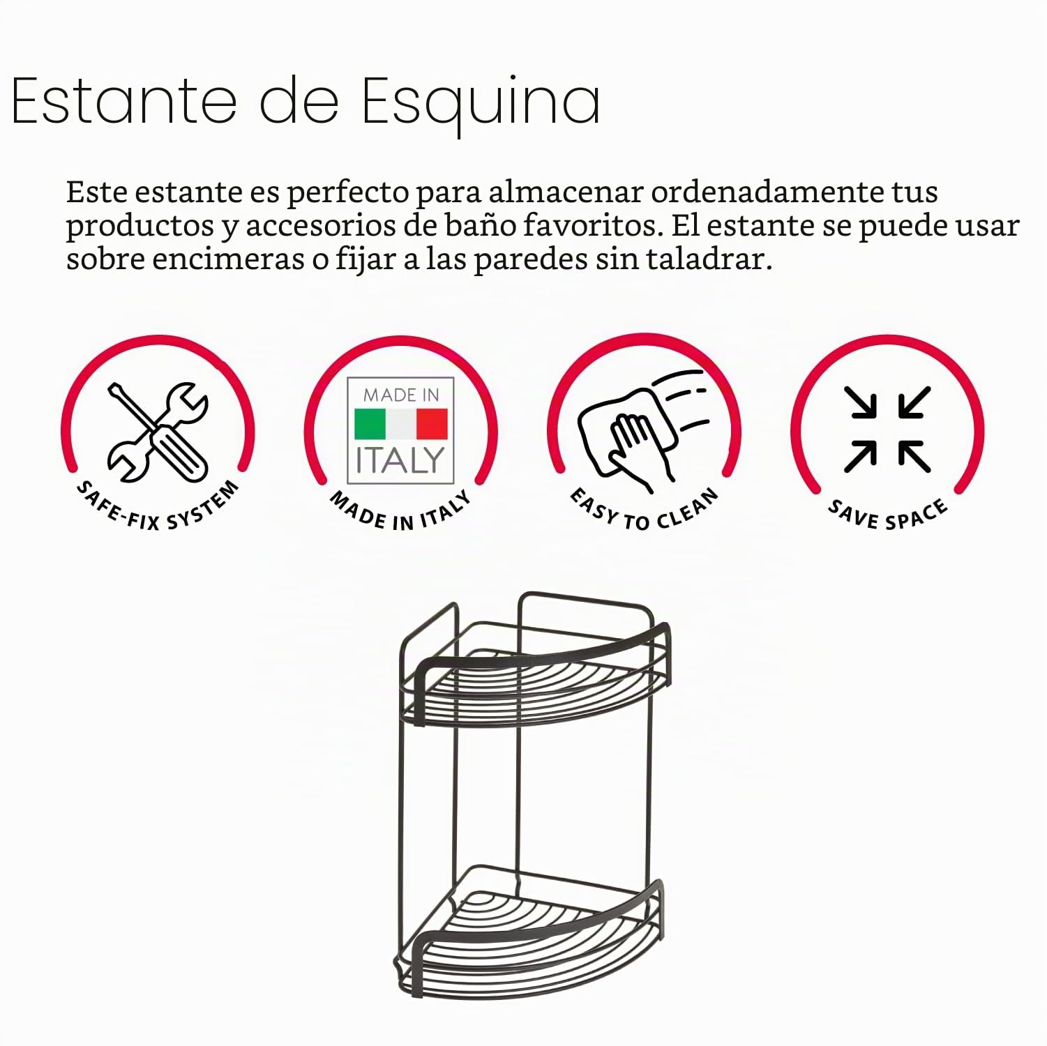 Metaltex ORIGIN LAVA - Rinconera Baño 3 Niveles. Acabado TOUCHTHERM color Negro