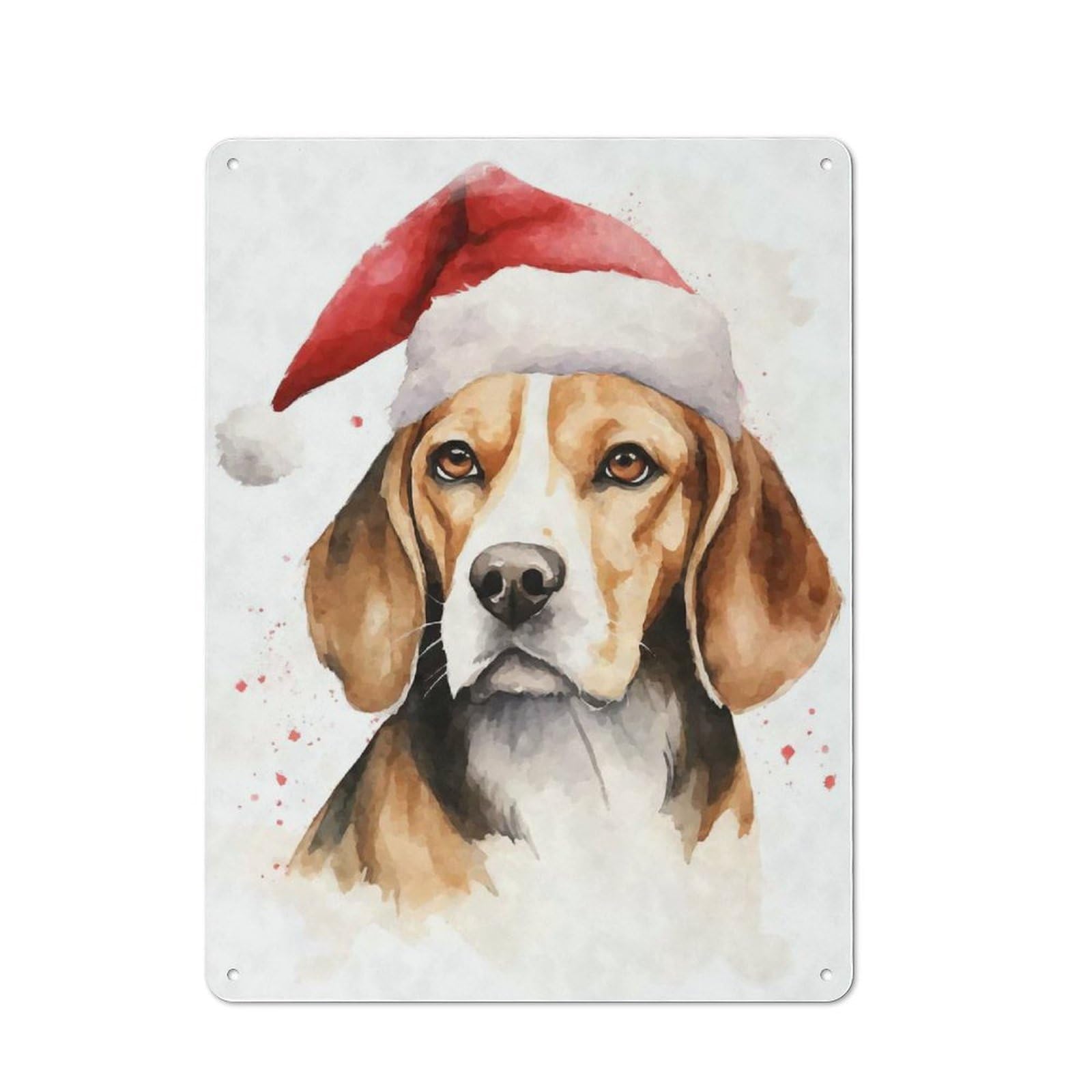 Junmoney Beagle Dog Santa Hat Xmas Vintage Tin Sign 40X30cm Featuring For Workshop Wall, Gift For Metal Sign Collectors During The Christmas Season