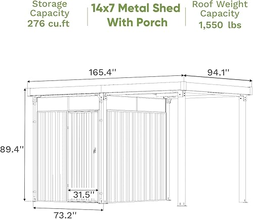 Vista 115 de Patiowell - Cobertizo de almacenamiento de 10 x 12 pies para herramientas, de metal y con puertas con cerradura, para exteriores, jardín, patio Gris