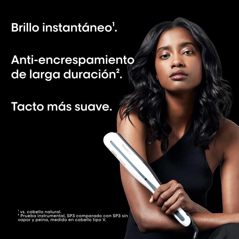 L’Oréal Professionnel, Plancha de Pelo Profesional con Tecnología a Vapor, para un Cabello Liso y Ondas Naturales, Enchufe Europeo, Color Blanco, Steampod