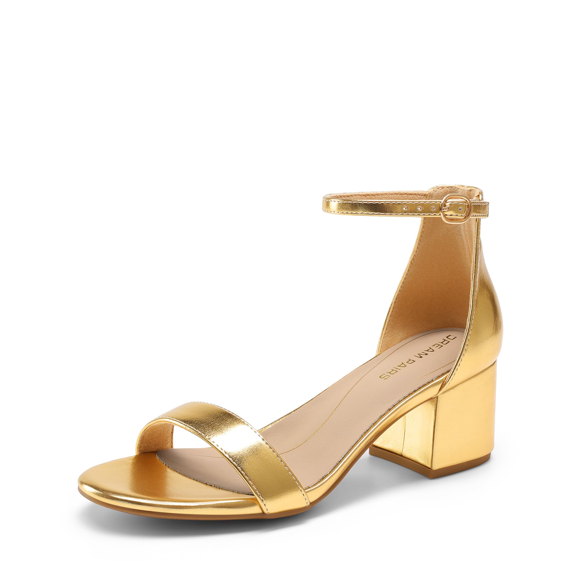 DREAM PAIRS Womens Low-Chunk Low Heel Pump Sandal, Gold-metallic, 6