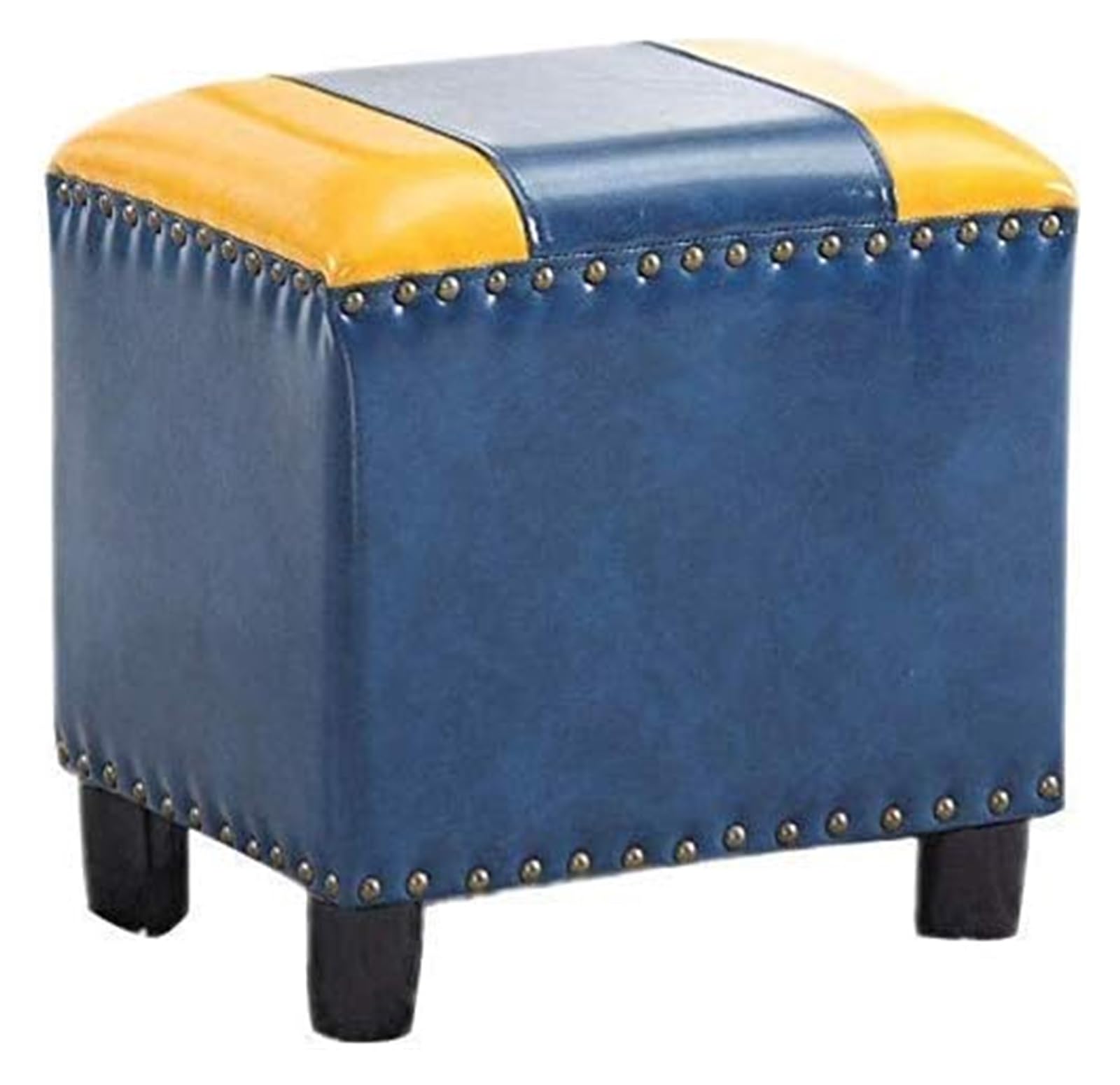 Repose-Pieds Ottoman Vintage en cuir loup gris et bois massif
