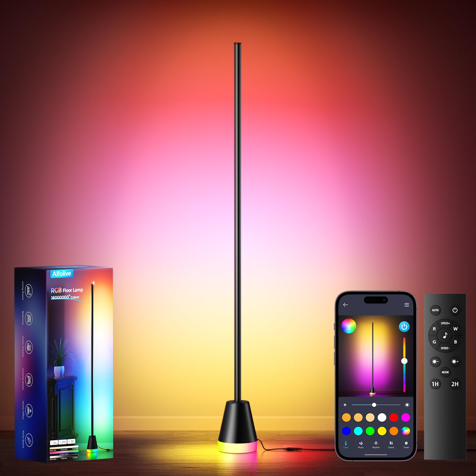 Alfolive RGB Floor Lamp, Smart LED Corner Lamp for Living Room