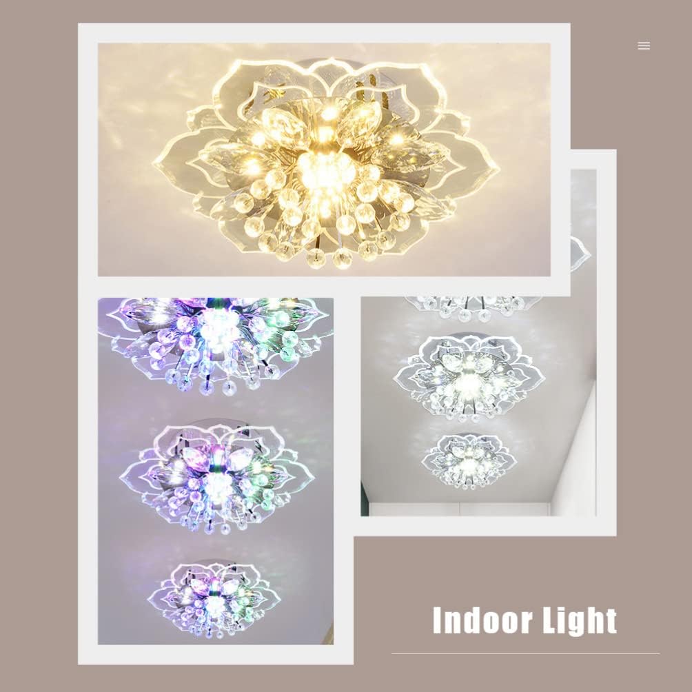 Uonlytech Crystal Ceiling Lights Flush Mount Ceiling Light Flower Flush Mount for Farmhouse