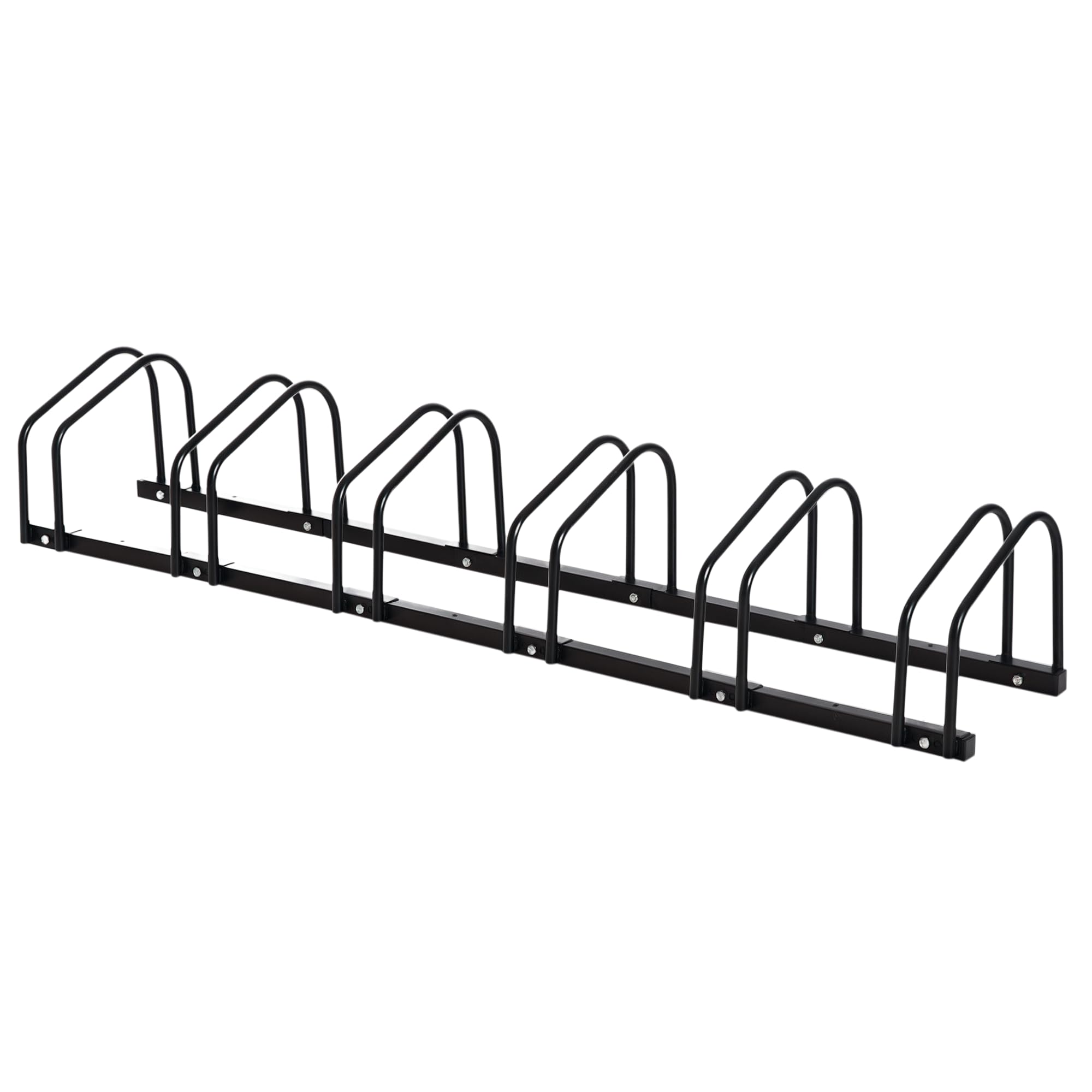 HOMCOM Rastrelliera Biciclette da Pavimento o Parete, Portabici da Terra per 6 Biciclette in Acciaio, Ruote Fino 65 mm, 179x33x27 cm, Nero
