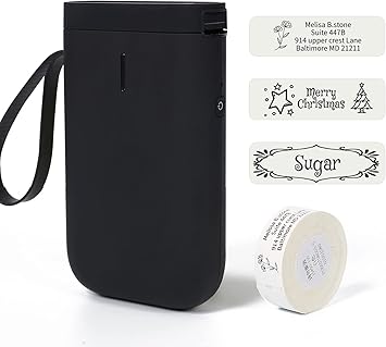 RIITEK D11 Thermal Label Printer Machine; USB Rechargeable Inkless Bluetooth Label Maker for Picture, Label, Memo, Receipt, Printing; iOS & Android Compatible (Black)(1 Year Warranty)