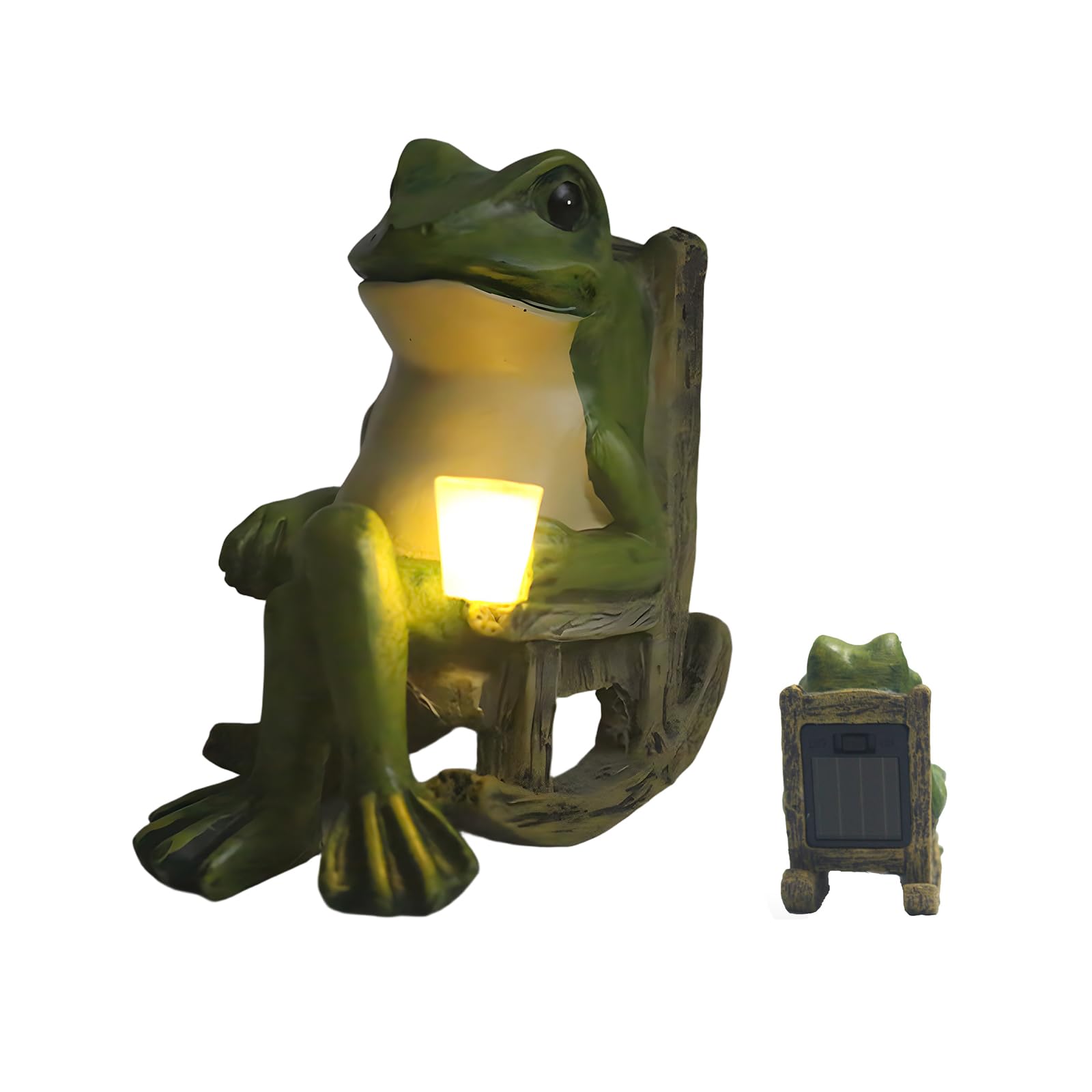 Adornos solares de rana de jardín para exteriores, figura de rana de resina de 3.9 pulgadas con luces LED impermeables, bonita decoración de jardín para patio, balcón y patio, regalo único de