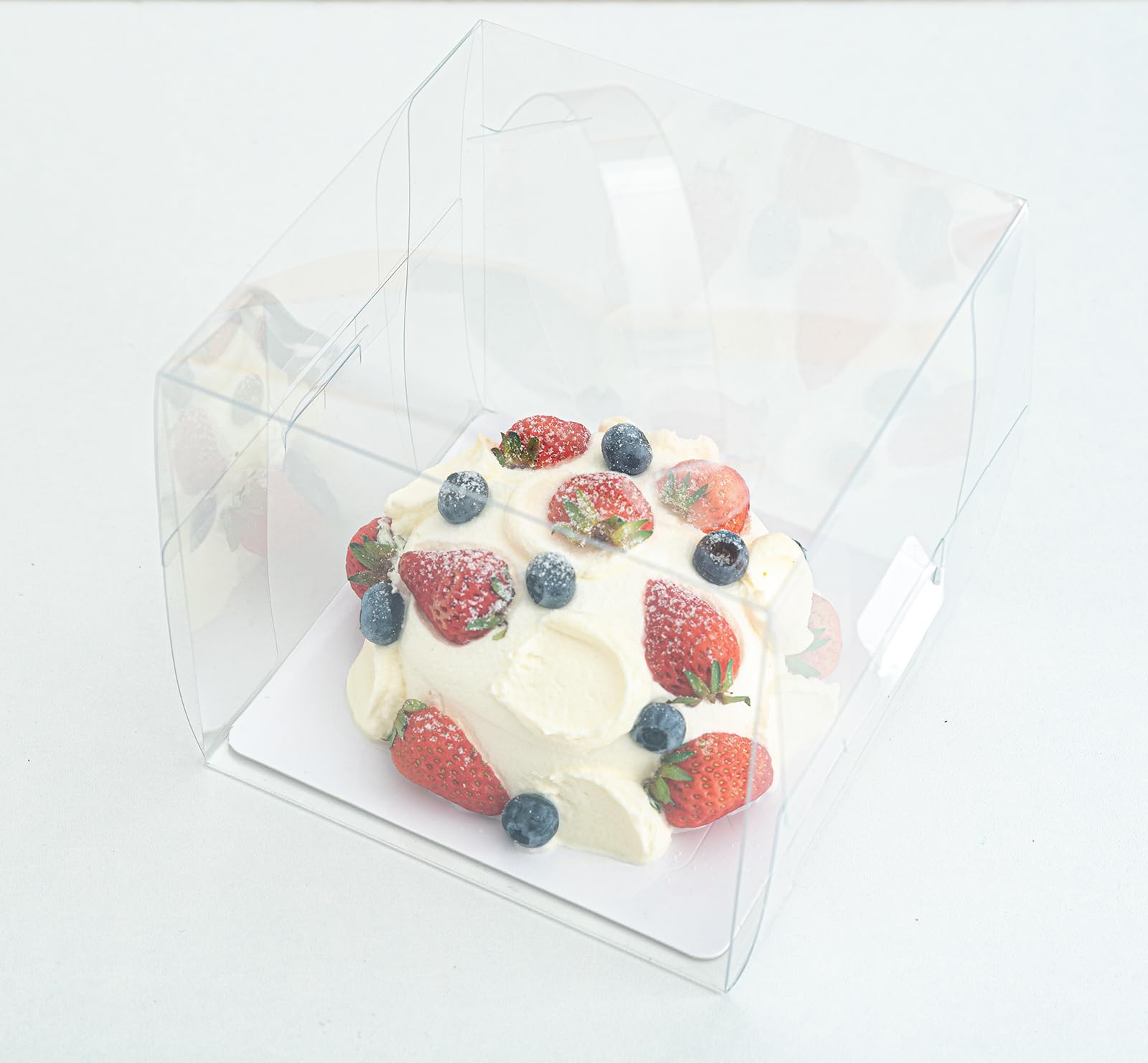 25 cajas transparentes para tartas, cajas de panadería de 5 x 5 x 4 pulgadas con asa y placa de soporte de papel, cajas de recuerdo de fiesta, dulces de galletas de pastel, cajas de pastelería