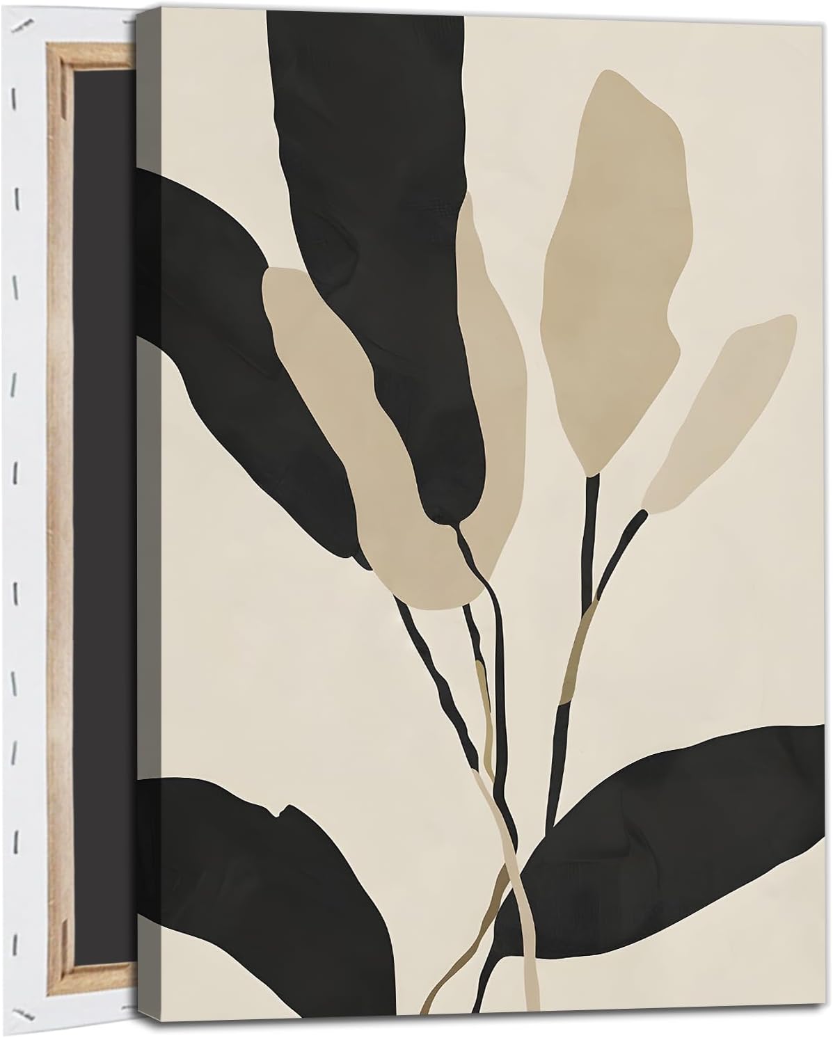 Black and Beige Botanical Wall Art Modern Leaf Prints Black Leaf Picture Minimalist Plant Painting Abstract Plant Posters Boho Leaves Wall Art Neutral Botanical Prints for Bedroom 16x24in with Frame