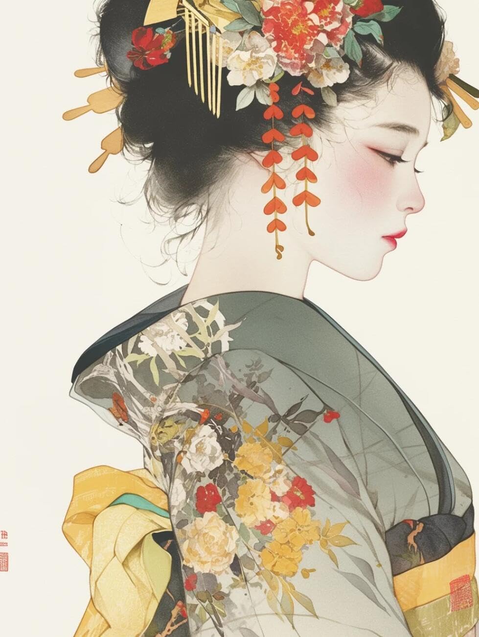 RKFLGEW 14CT Embroidery Kit Retro Kimono Courtesan DIY Cross Stitch Patterns Kits Crafts Needlework Embroidery Set for Home Decor 40x50cm