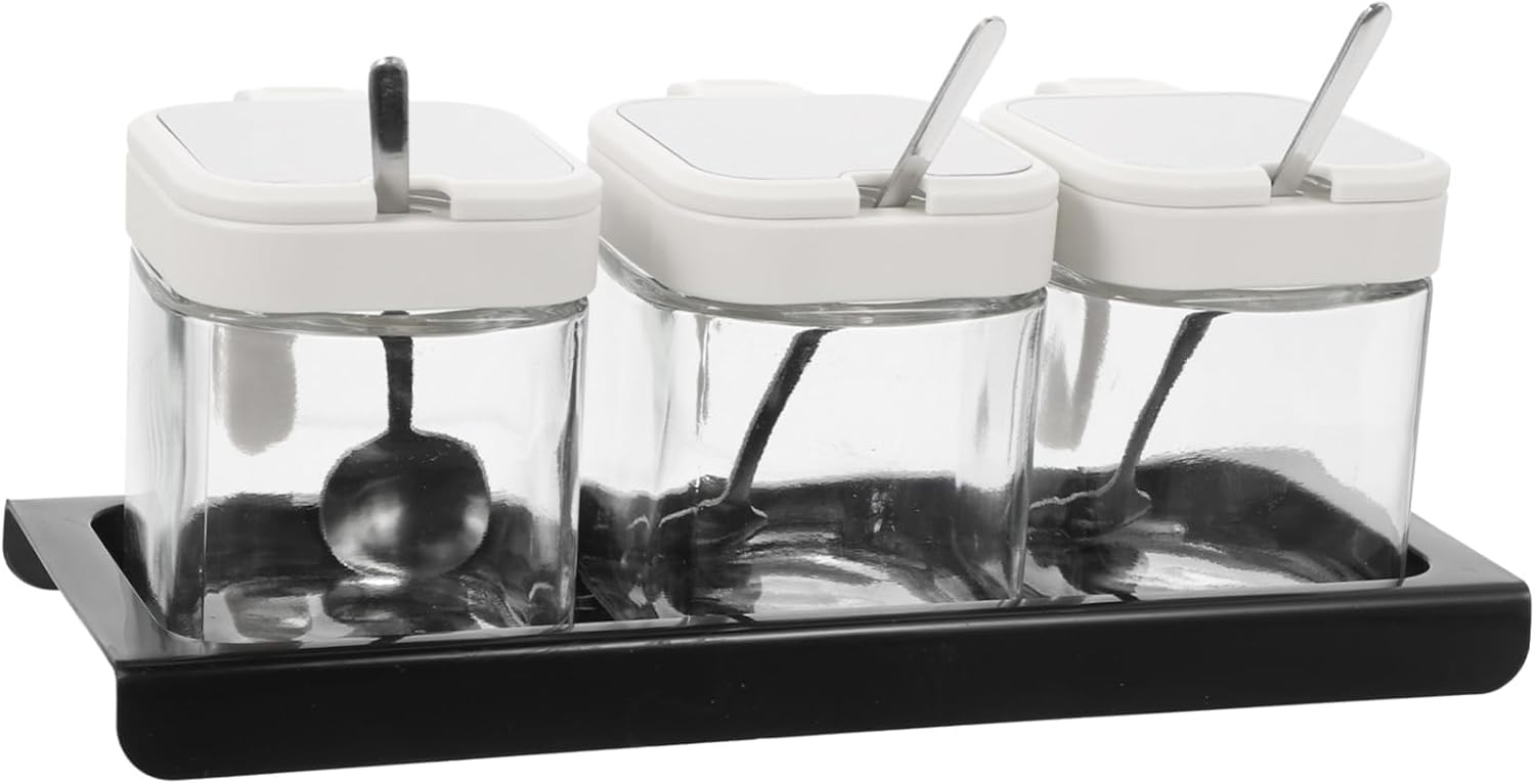 1set Multi-function Glass Spice Container Set Lids Kitchen Seasoning Jars for and Condiments for Home Cooking and Dining Decor