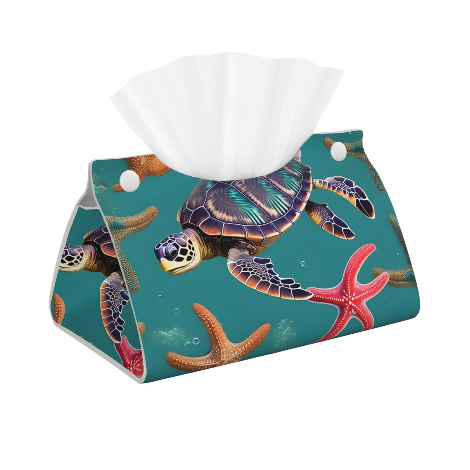 Sea Turtle Starfish Pattern Print Long Tissue Box Cover Tissue Dispenser Box For Living Room, Office, Car, Bathroom