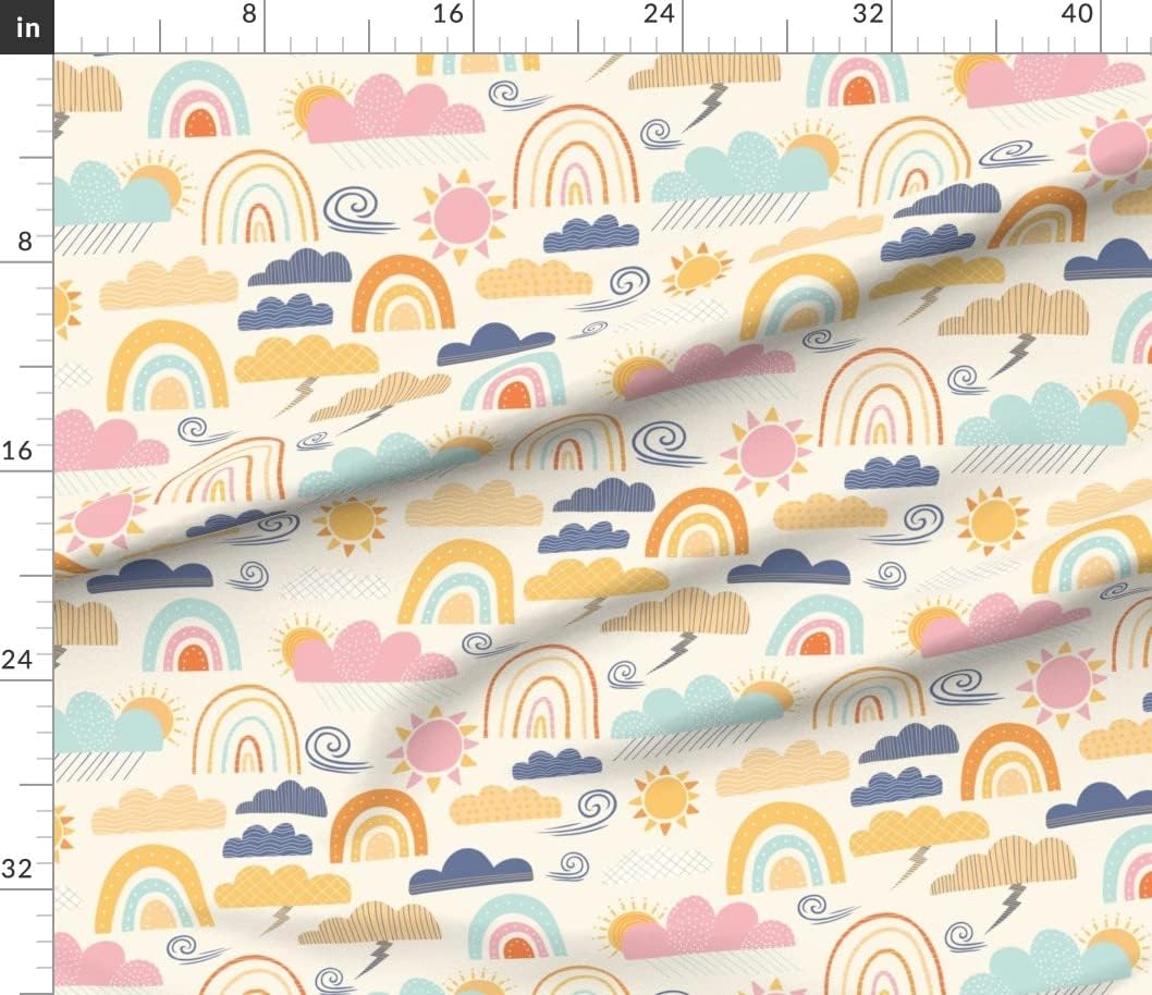 Spoonflower Fabric - Sunshine Showers Rainbow Cloud Pink Cream Clouds Children Sun Nursery Printed on Petal Signature Cotton Fabric by The Yard - Sewing Quilting Apparel Crafts Decor