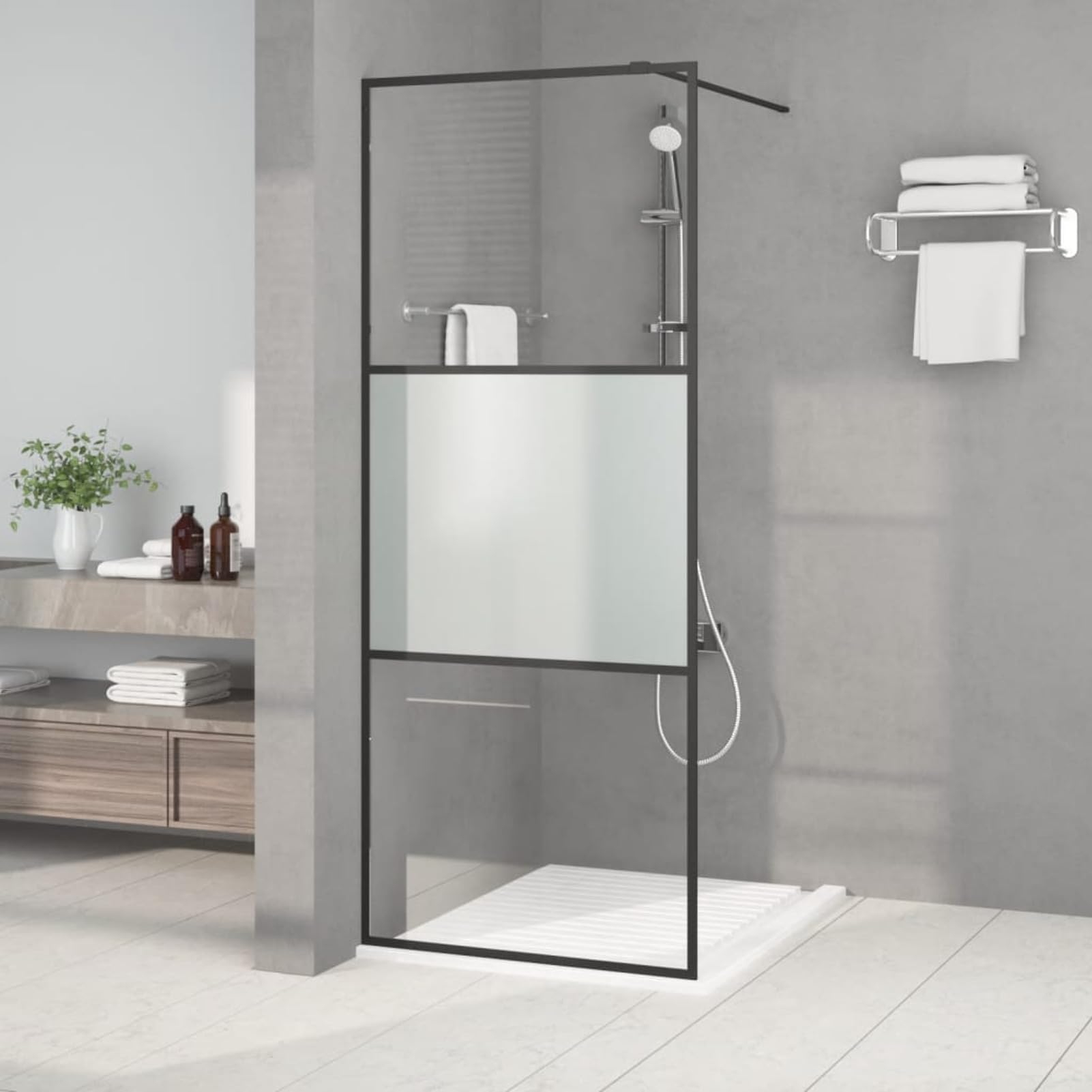 ShGaxin Mampara de Ducha Vidrio ESG semiesmerilado Negro 80x195 cm, Mampara Bañera, Mampara Baño Ducha, Cabina De Ducha, Mampara Baño 152105