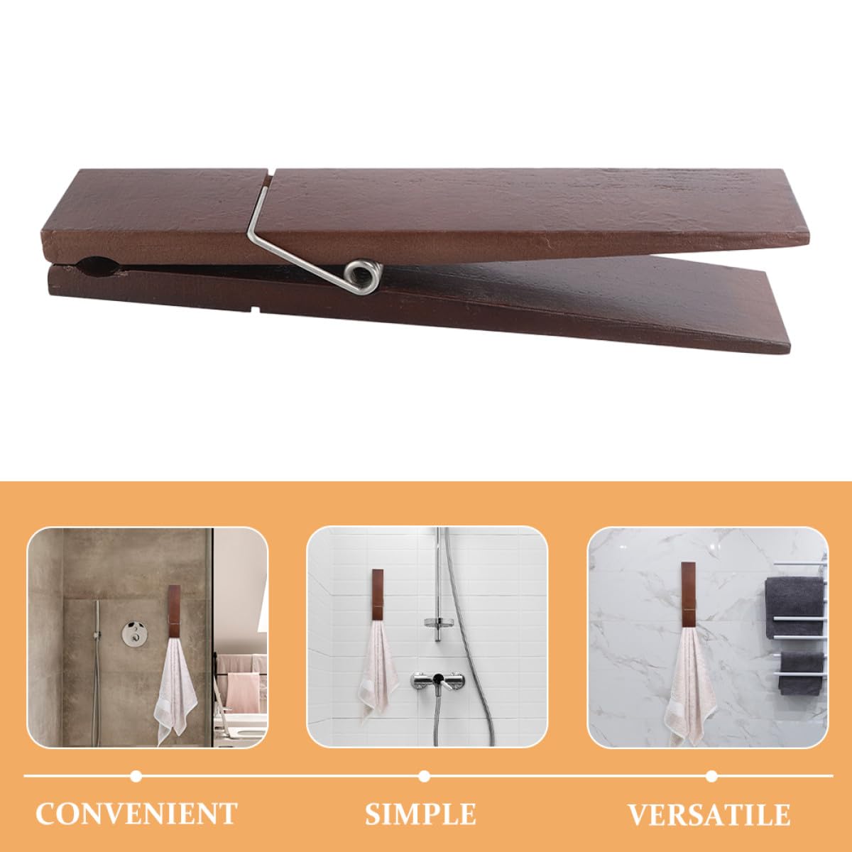 Housoutil Ganchos de Pared para Colgar Toallas de Baño 2 Piezas Pinzas de Madera Grandes 12 Pulgadas Diseño Extraíble para Uso Diario