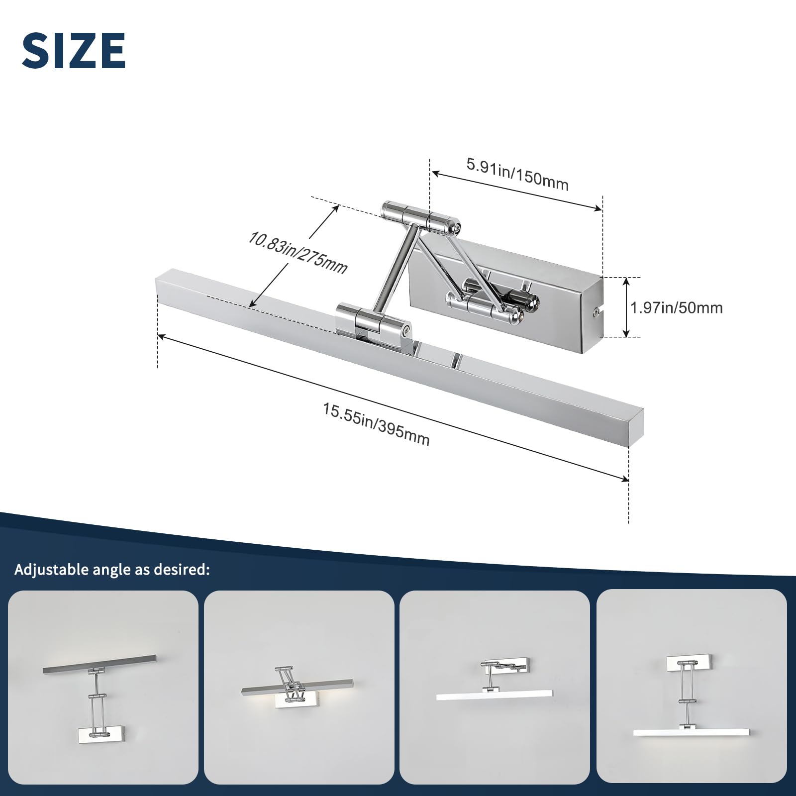 LED Spiegel Lampe Badezimmer 40 cm, Rotation Spiegel Lampen IP44, Licht Badezimmer 12W 960LM, LED Lichter, Neutral Weiß 4000K, Chrom