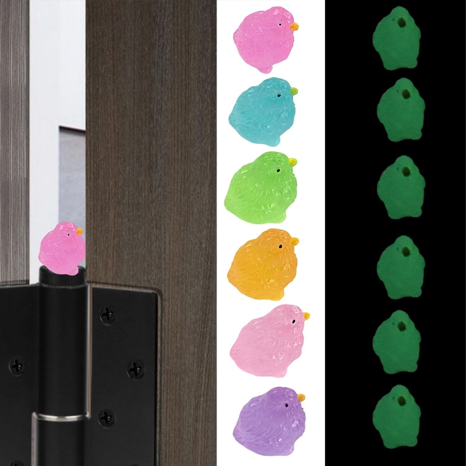 6Pcs Magnetic Chick Hinge Heads Decorative Topper - Night Glow Cute Magnetic Hinge Heads Figurines?6 Colors of Chicks Figurines Ornament and Fun Magnetic Hinge Toppers