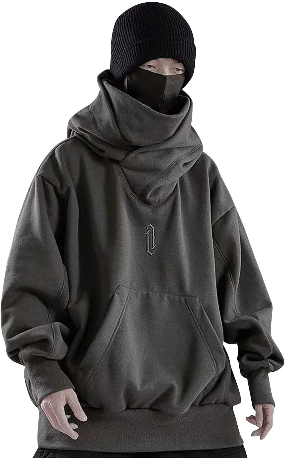 Ninja Hoodie Men's Harajuku Pullover with Hood Lined Winter Hoodie Vintage Y2k Hoodie Oversized Fleece Sweatshirts Streetwear Hip Hop Shawl Collar Turtleneck Jumper