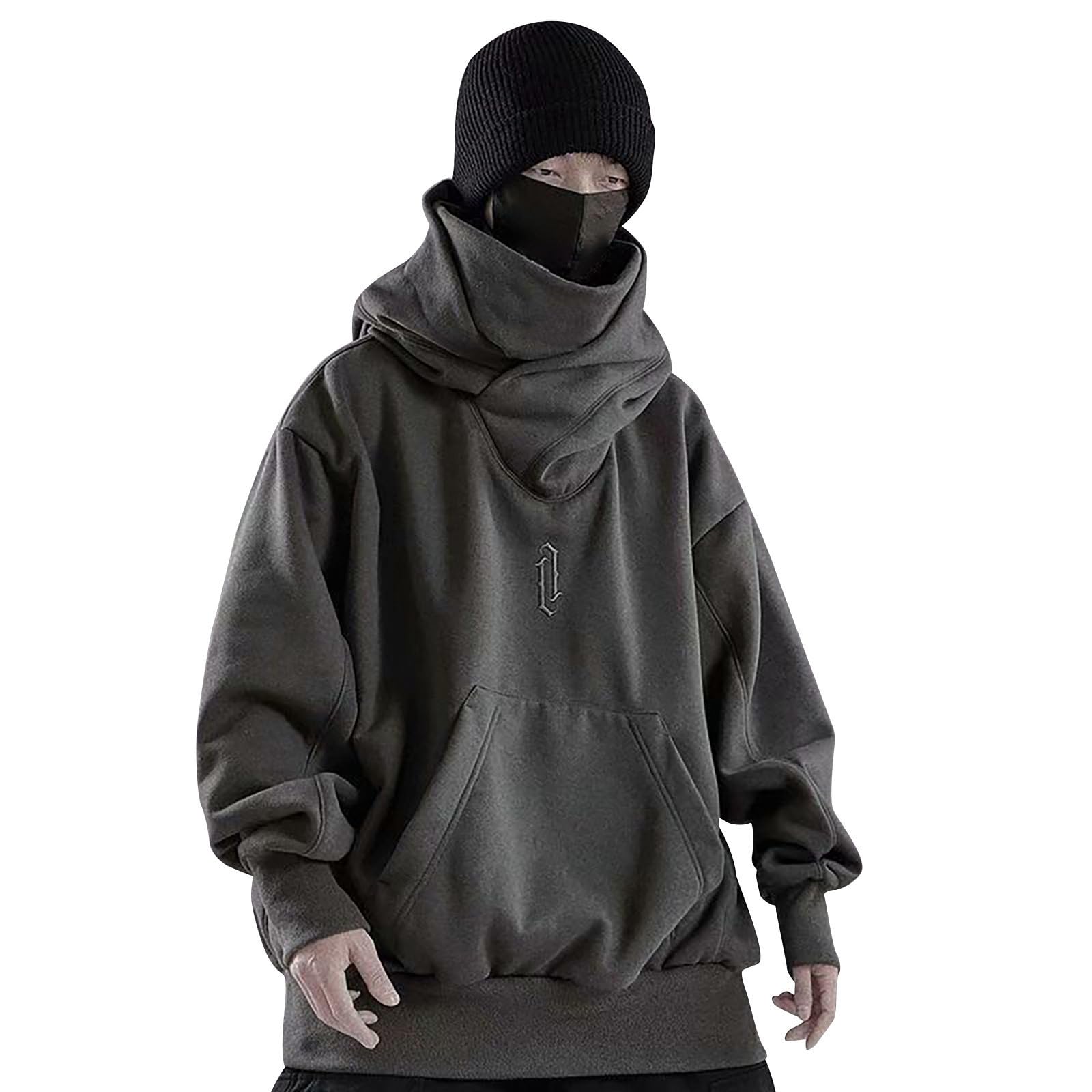 RUMAOZIANinja Hoodie Men's Harajuku Pullover with Hood Lined Winter Hoodie Vintage Y2k Hoodie Oversized Fleece Sweatshirts Streetwear Hip Hop Shawl Collar Turtleneck Jumper