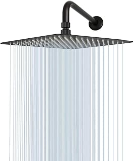 NearMoon 12 Inch Square Rain Shower Head with 15" Extension Arm - Matte Black Stainless Steel Rainfall Full Body Coverage