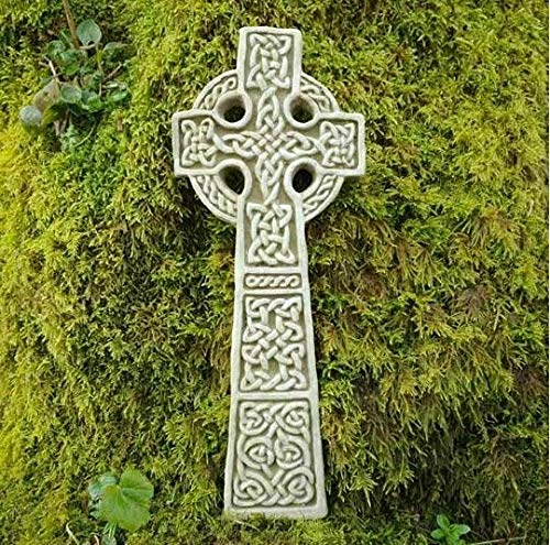 Reconstituted Stone Celtic Cross Plaque Statue | Vintage Finish Garden Ornament
