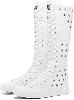 Momuk Girls Women Stylish Canvas Knee High Boots Causal Sneakers School Shoes Size 8.5 B(M) US White