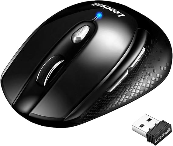 Leadsail Wireless Laptop Mouse, 2.4G Slim Portable, Less Noise, 6 Buttons, USB for Windows/Mac/Laptops