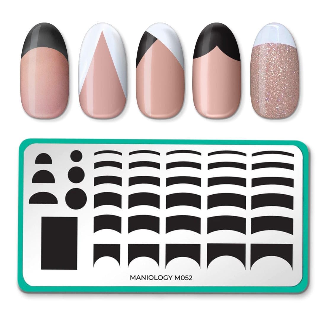 Maniology Pardon my French Nail Stamping Bundle, Easy and Simple Manicure (Plate, Polishes, Top Coat, Stamper and Scraper Card)