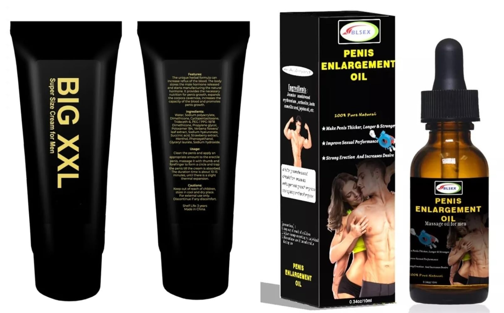 CRAZYLIFEMassage Gel Gold for Men, Male Enlarger Gel Natural Growth Oil Fast Big Thick Long by CrazyLife for Men Increase Gel Oil (Pack of 2) (Crazylife Gel & Blsex Oil)