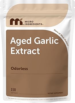 Micro Ingredients Odorless Garlic, 150 Softgels | 2 Years Aged Garlic Extract | Grown Allium Sativum Bulb | Natural Herbal Supplements | Non-GMO, Gluten Free
