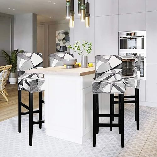 Miniatura 8 de Lellen Funda para taburete de silla de bar jacquard  Paquete de 4 fundas elásticas para silla de comedor giratoria corta, sillas laterales de altura