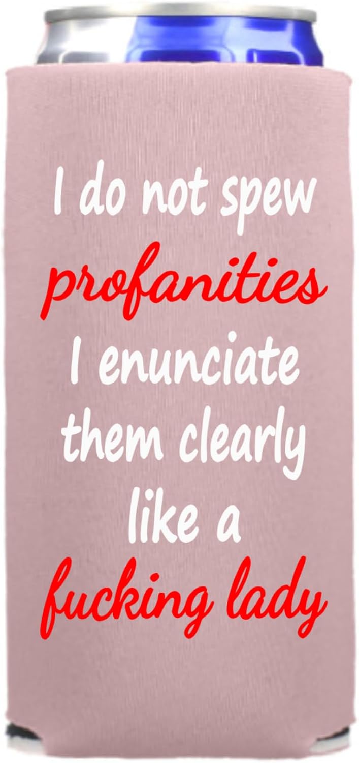 I Do Not Spew Profanities Funny Slim Can Cooler - Funny Spiked Seltzer Drink Accessory Gift Ideas for Women (Black)