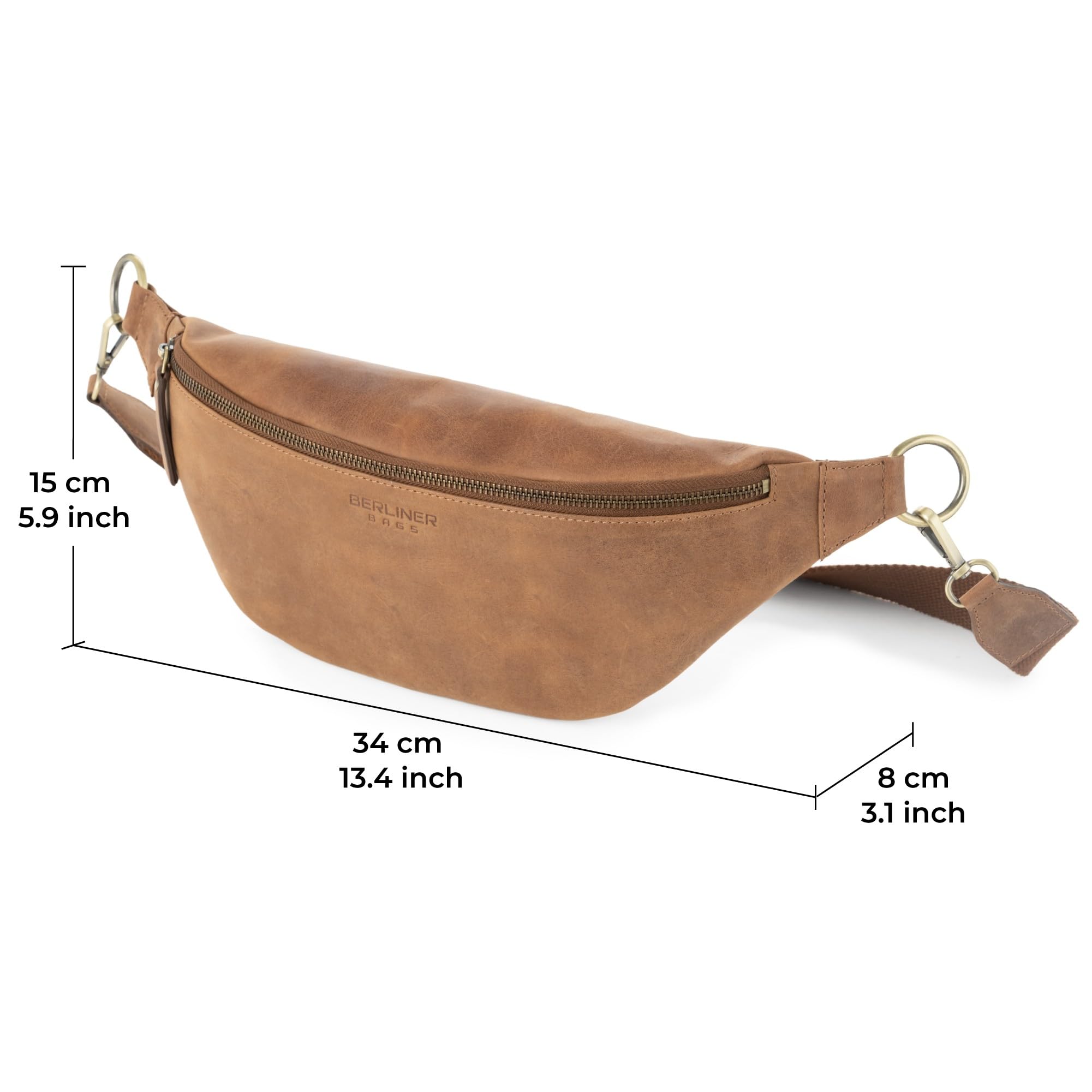 Berliner Bags Vintage Bauchtasche Mona XL, Umhängetasche aus Leder, Crossbody Tasche, Gürteltasche für Damen und Herren - Braun