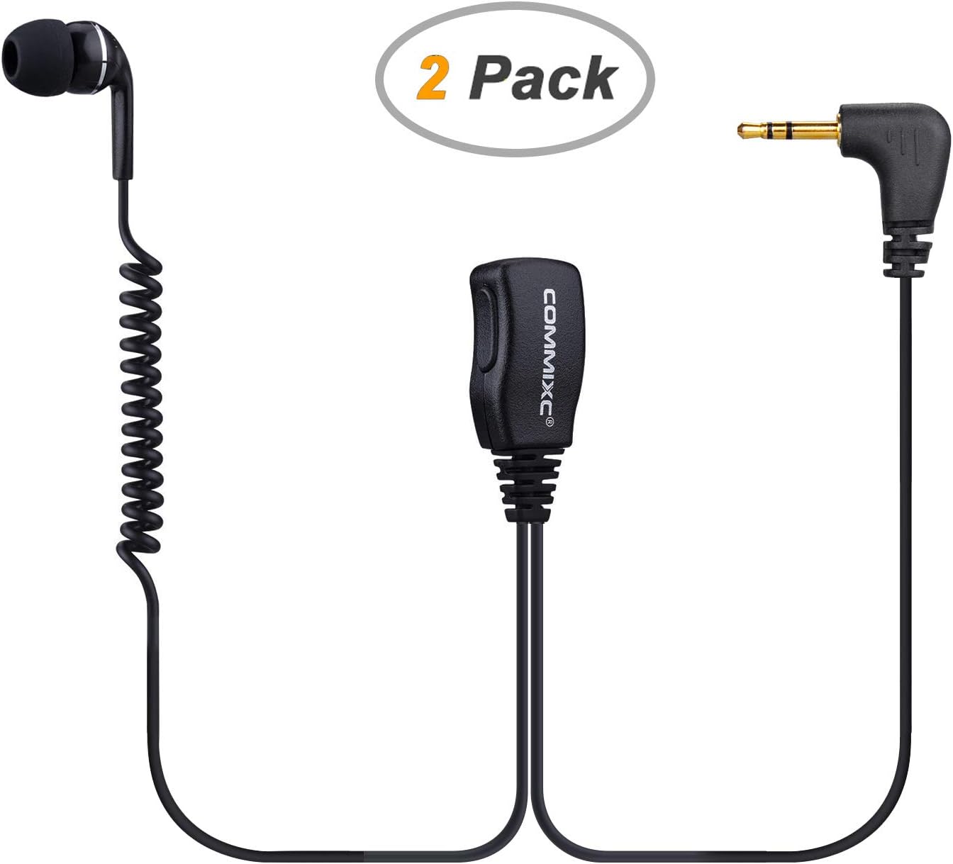 COMMIXC2-Pack Walkie Talkie Earpiece, 2.5mm 1-Pin in-Ear Two-Way Radio Headset with Mic PTT, ONLY Compatible with Motorola Talkabout Radios