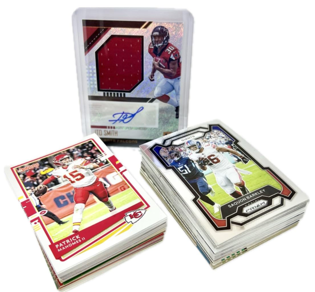 Generic 100 Football Card Hot Pack Box with 1 Authentic Autograph, Jersey, or Relic Cards in Every Box - Can Include Rookies, Stars, All-Stars, and Hall of Famers- Comes in Plain Card Box