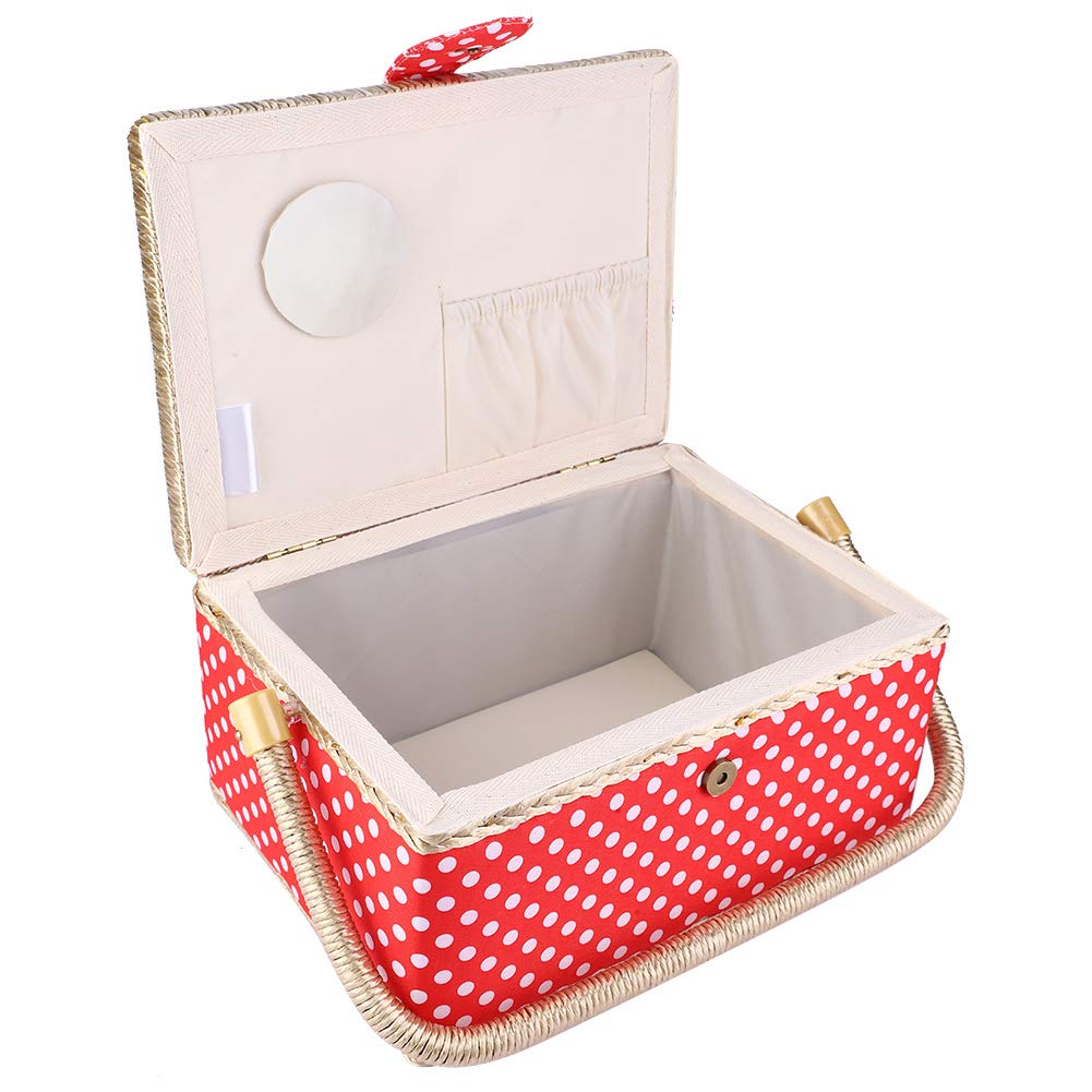 Cestino da cucito in tessuto, cesto da cucito per uso domestico con tipo flip, organizer da cucito con design di archiviazione a doppio strato