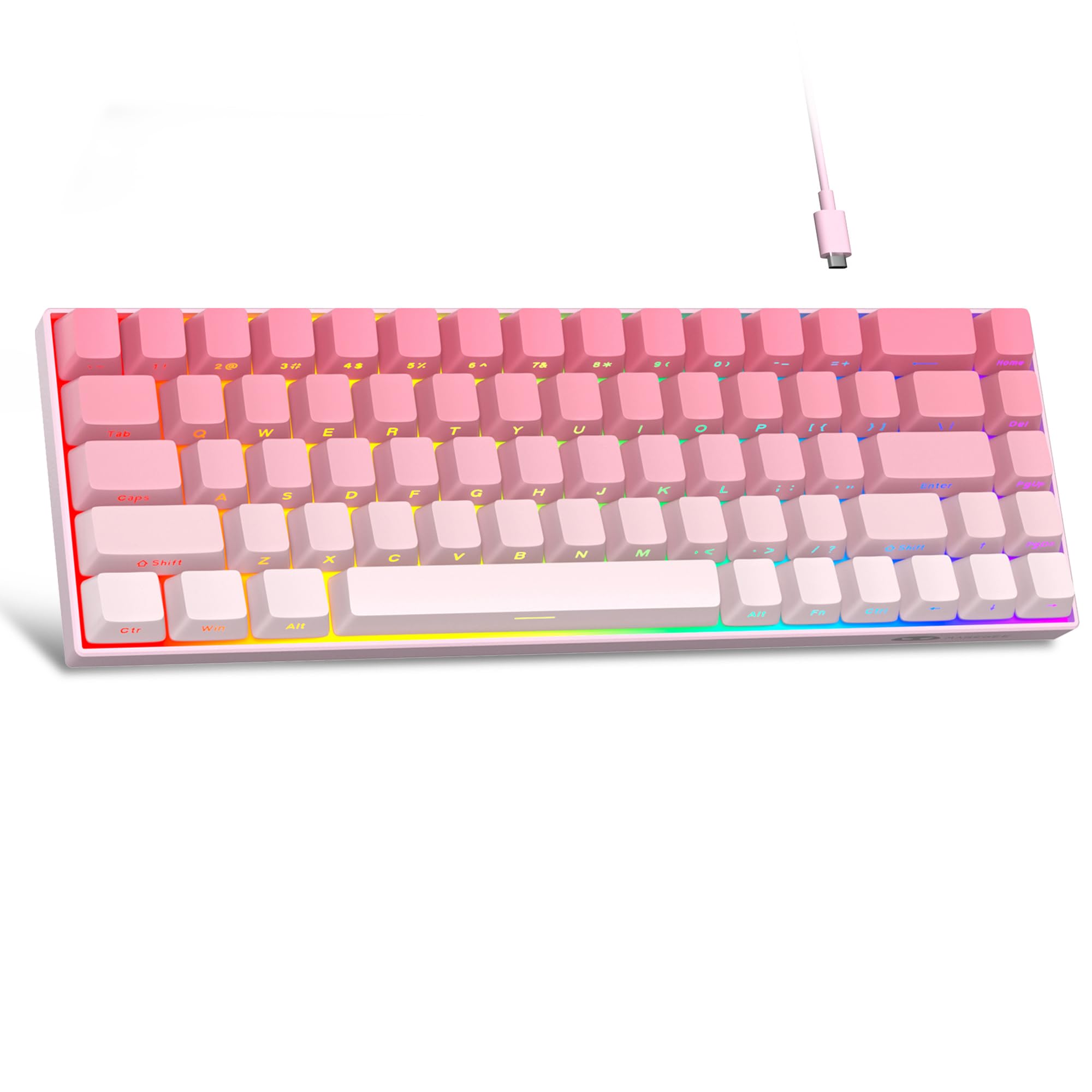 MageGee Portable 60% Mechanical Gaming Keyboard, RGB Backlit Compact 68 Keys Mini Wired Office Keyboard with Red Switches for Laptop PC Mac, Side Printed Keycap - Pink