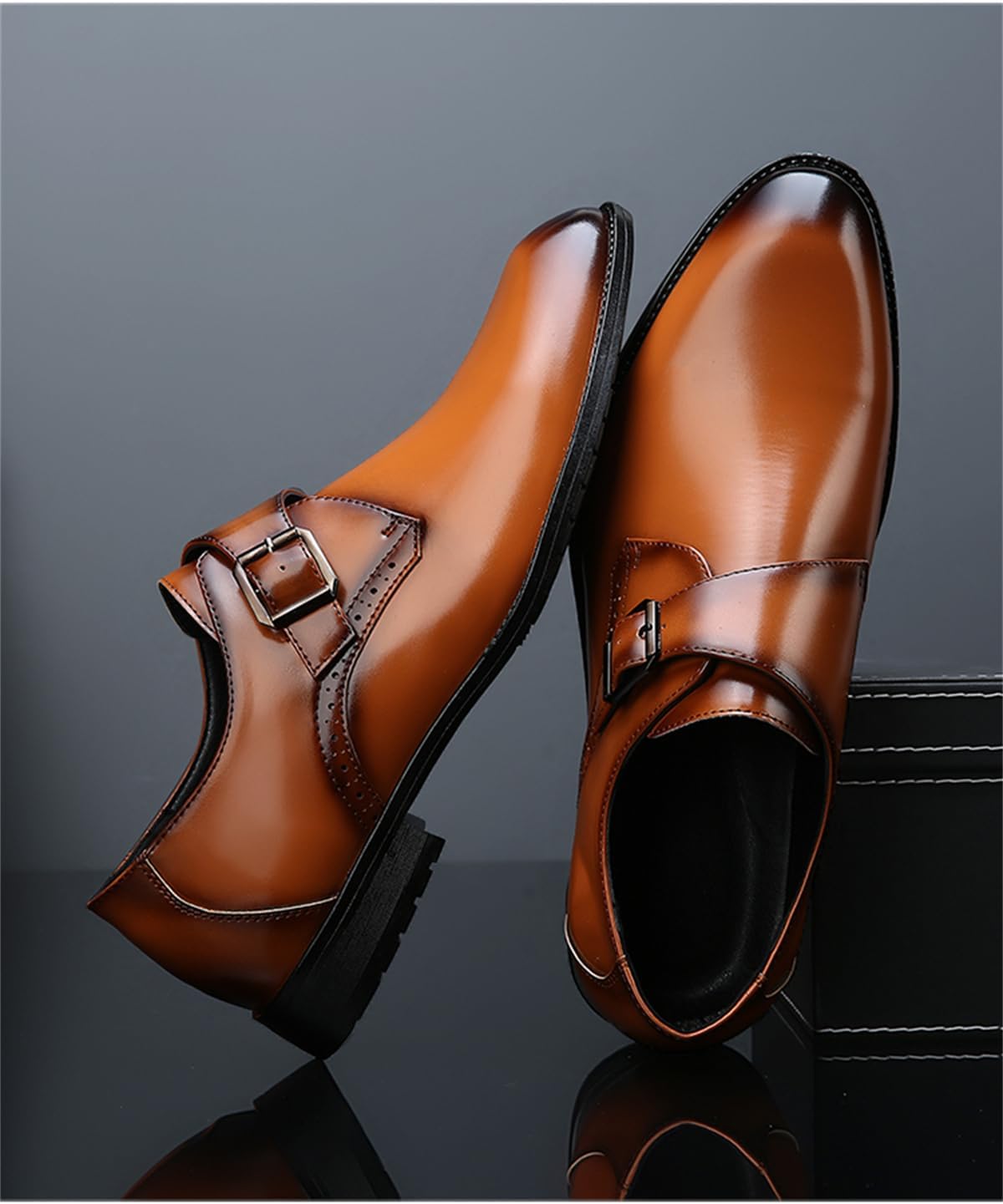 Men's Slip On Dress Loafer Shoes Monk Strap Plain Toe Loafers