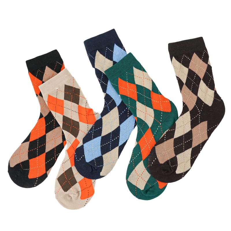 Unisex Argyle Cotton Crew Socks, Multicolor Patterned, Pack of 54