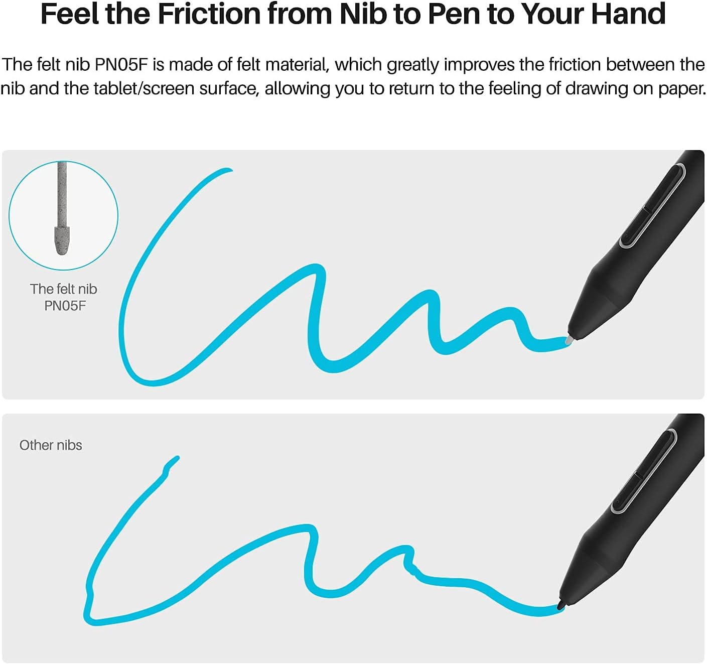 HUION PW517 Pen Tech 3.0 Battery-Free Stylus Bundle with 10 Felt Nibs PN05F for Kamvas Pro 16 (2.5K) & Kamvas 13