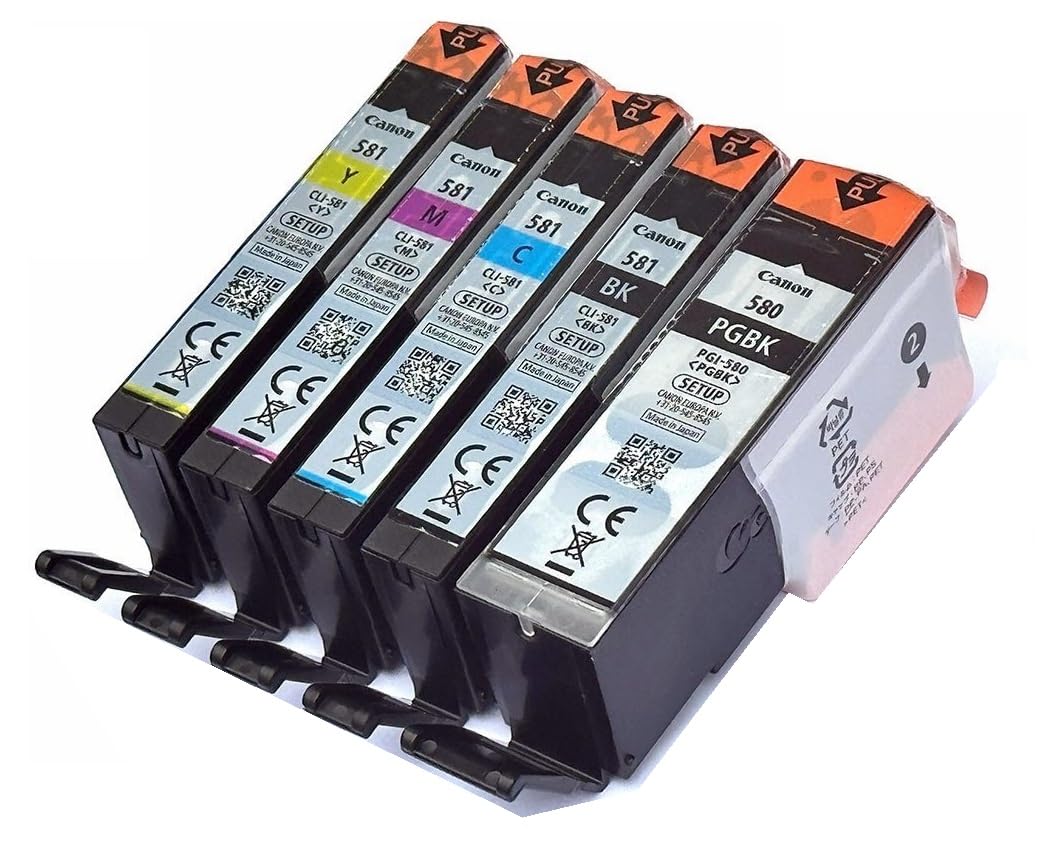 Canon Original PGI-580BK/CLI-581 BK/C/M/Y (580 581) Multipack Set, Pixma TR7550, TS8150, TR8550, TS8151, TS9150 und weitere, Setup Tintenpatronen ohne Umverpackung