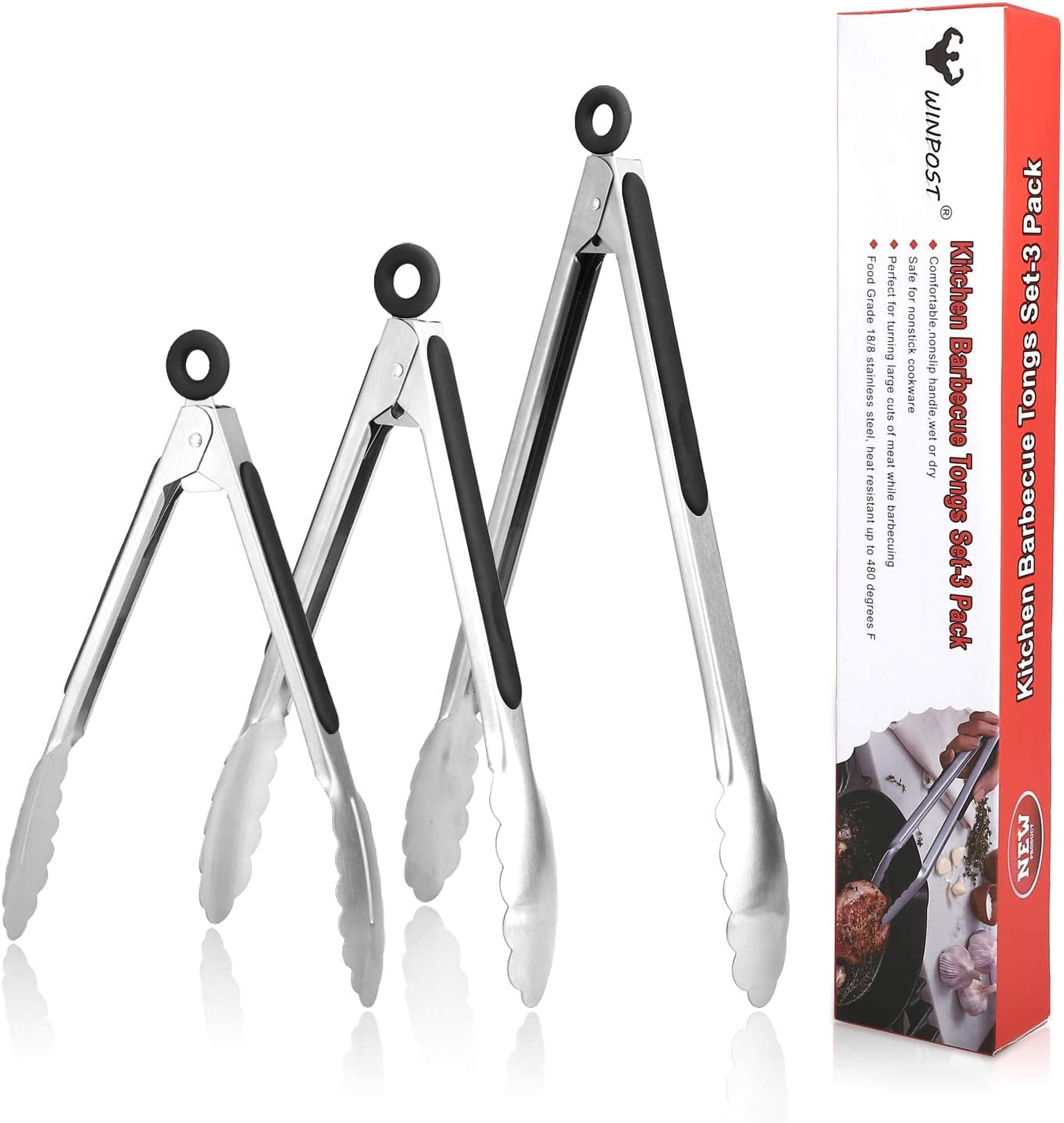 Set di 2 pinzette da cucina, lunghe 30 cm, strette e larghe