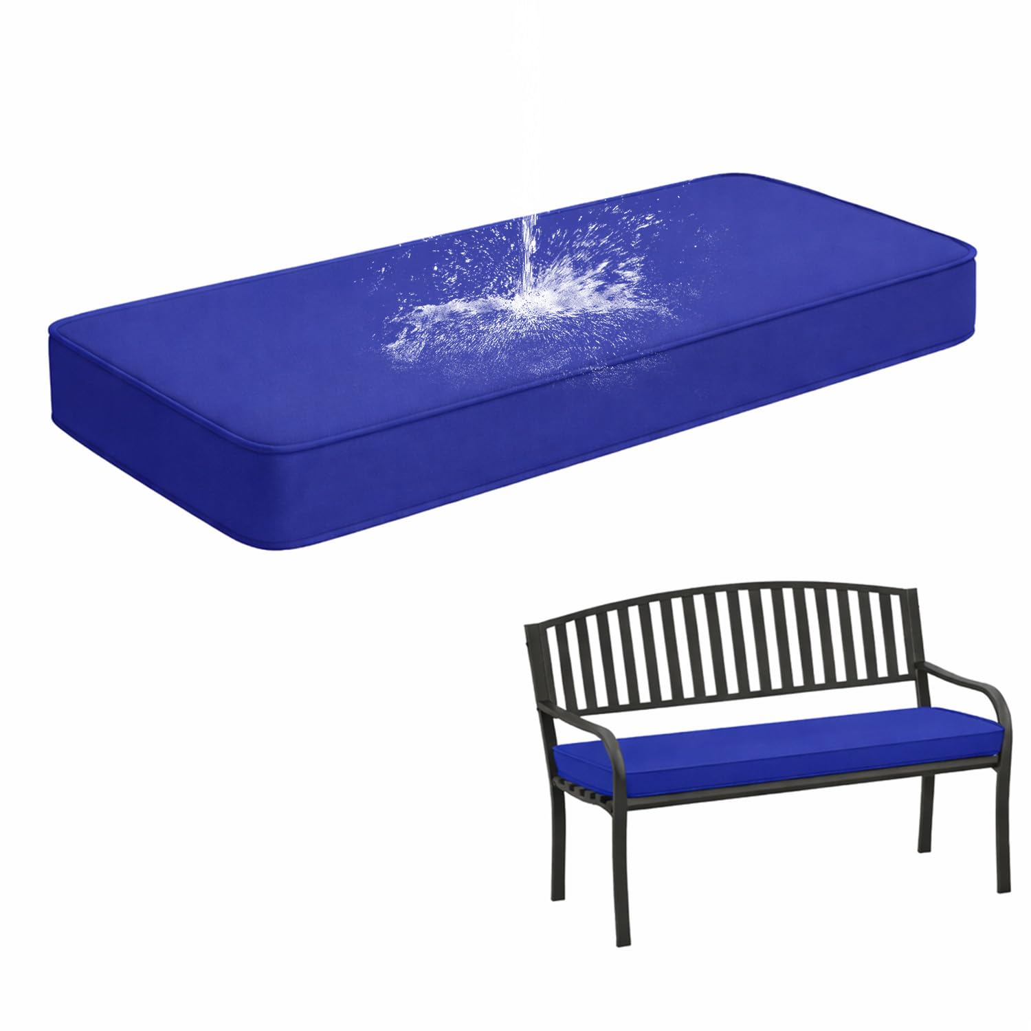 Waterproof Outdoor Bench Cushion with Non-Slip Base & Ties, 50D High Density Foam Bench Seat Cushion, Removable Zipped Cover for Garden, Patio or Window Seat,Dark blue,170X50X5cm