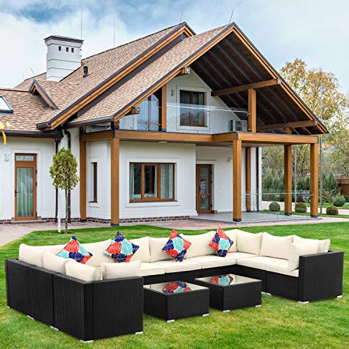 Wonlink 12 Pieces Patio Furniture Set, Sectional Outdoor Furniture Conversation Sets, All Weather PE Rattan Wicker Sofa Sets with Tea Table and Cushions (12pcs, Beige) - Thumbnail 6
