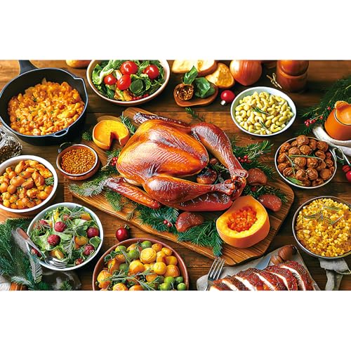 Delicious Dinner 500 Piece Food Puzzles for Adults, Fun Turkey Puzzles for Adults 500 Pieces with HD Print & Poster, 15" X 23" Dust Free Halloween Thanksgiving Christmas Family Games
