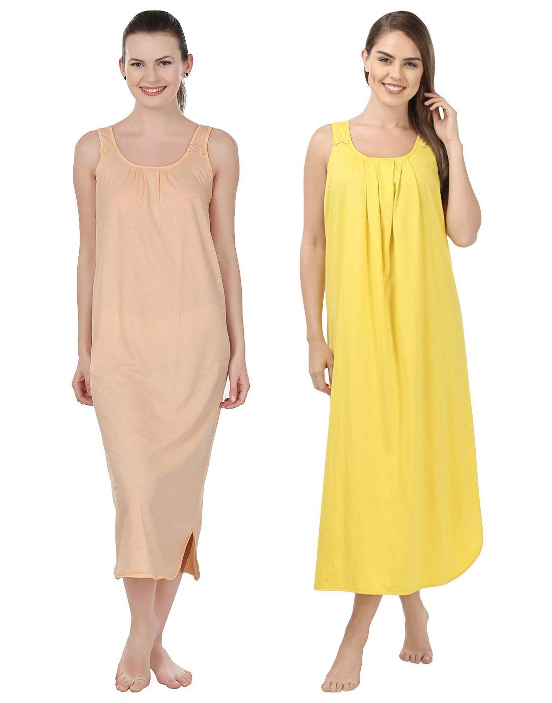 blazon Women's Cotton Nighty Slip Set of 2 (Peach & Yellow)-picture-5