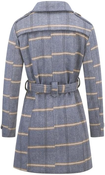 Rasujie Womens Pea Coat Double Breasted Wool Coat Long Winter Trench Coat with Belt - Image 2