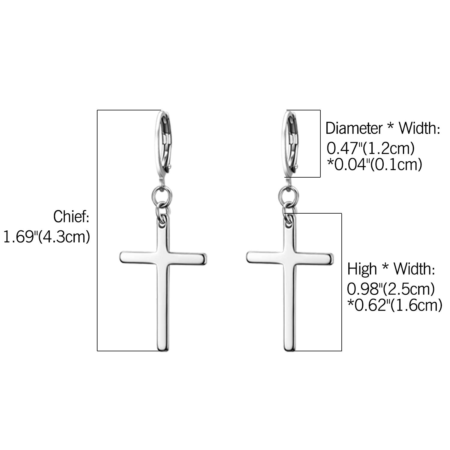 Pendientes largos de acero inoxidable forma de cruz plateado negro dorado para hombre mujer