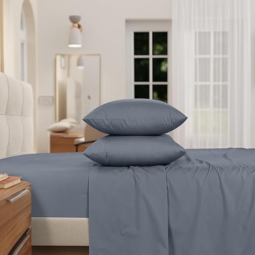 Miniatura 2 de Juego de sábanas Izod de 100% algodón egipcio tamaño King, juego de sábanas de percal de algodón de 4 piezas, liviano y bolsillo profundo que se